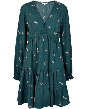 Apricot Cherry Print Crepe Mini Dress - Grün