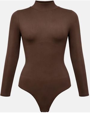 cfab Shapingbody Clean Longsleeve Turtleneck Sculpting Bodysuit With String - Braun