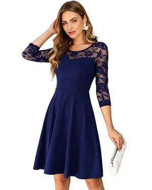 KoJooin Abendkleid Vintage-Brautjungfernkleid Mit Floraler Spitze, 2/3-Ärmeln Und Passendem Design - Blau