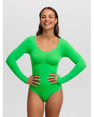 Cream Shapingbody Bodysuit Sculpting Shapewear Longsleeve Mit String - Grün