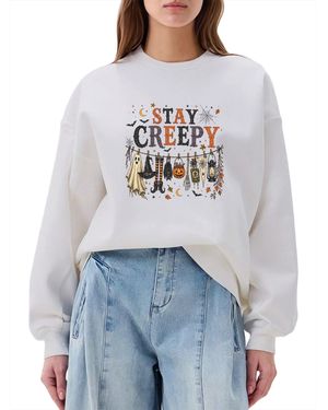 GORHEY Pullover Crew Neck Sweatshirt With Halloween Ghosts Print, Loose Long Sleeve Fleece Pullover - Grau