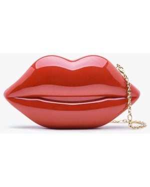 Lulu Guinness Small Lips Clutch Bag , Patent - Red