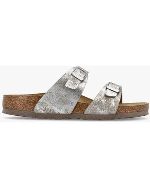 Birkenstock Sydney Bs Birko-Flor Syn Washed Metallic Two Bar Mules , Metalic - White