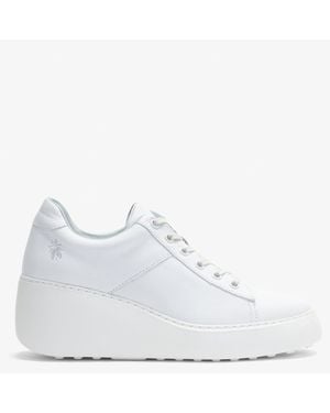 Fly London Delf Leather Wedge Trainers , Leather - White