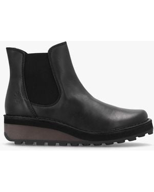 Fly London Huud Leather Low Wedge Chelsea Boots Leather - Black