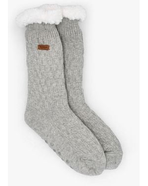 Barbour Cable Knit Light Marl Wool Mix Lounge Socks , Fabric - Grey