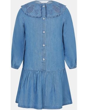 Accessorize Little Girl's Cotton/Lyocell Broderie Girls Long Sleeve Denim Dress - Blue