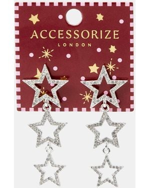Accessorize Embellished Star Drop Earrings - White