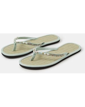 Accessorize Bead Embellished Seagrass Flip Flops - White