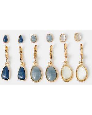 Accessorize 6-Pack Mother Of Pearl Stone Stud & Hoop Earrings Set - White