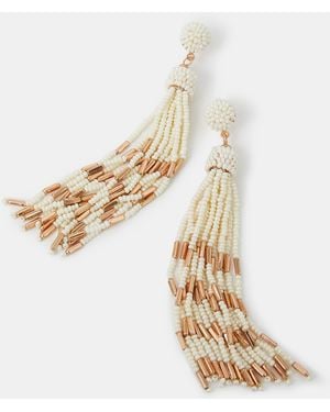 Accessorize Beaded Tassel Drop Earrings - Metallic