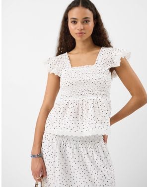 Accessorize Frill Polka Dot Smocked Top - White