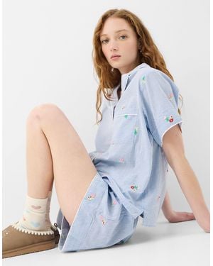 Accessorize Floral Stripe Cotton Short Pyjamas Set - Blue