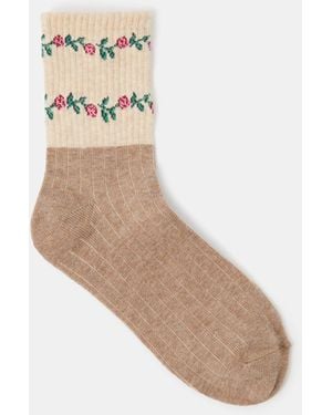 Accessorize Flower Cuff Socks - White