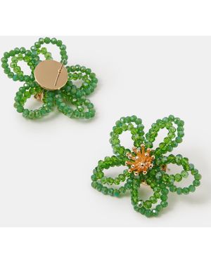 Accessorize Beaded Flower Stud Earrings - Green
