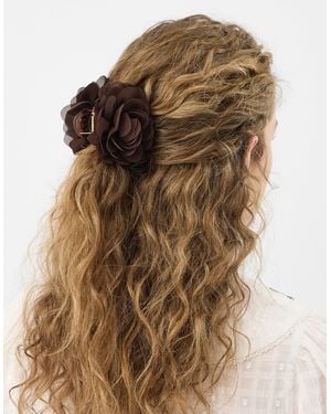 Accessorize Chiffon Flower Claw Clip - Brown