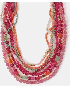 Accessorize Multi Strand Bead Layered Necklace - Pink