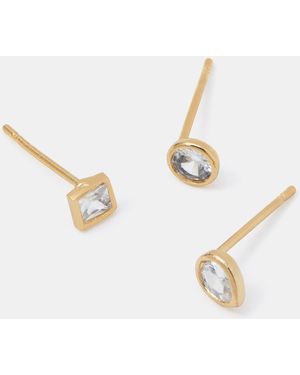 Accessorize 3-Pack 14Ct-Plated Gemstone Stud Earrings Set - White