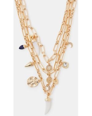 Accessorize Layered Charm Paper Clip Necklace - Metallic