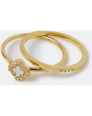 Accessorize 2-Pack 14Ct-Plated Mother Of Pearl Clover Rings - Metallic