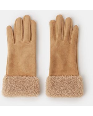 Accessorize Faux Shearling Cuff Gloves - Natural