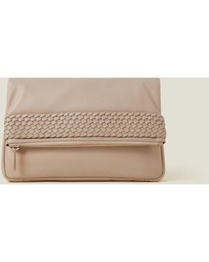 Accessorize Leather Woven Clutch Bag - Natural