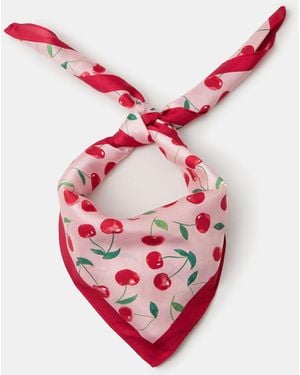 Accessorize Cherry Print Square Satin Scarf - Pink