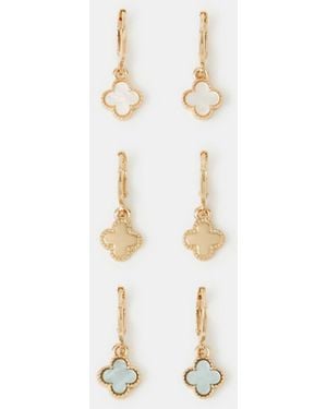 Accessorize 3-Pack Mini Clover Charm Hoop Earrings - White