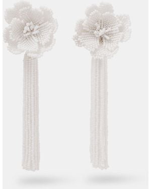 Accessorize Beaded Flower Tassel Drop Earrings - White