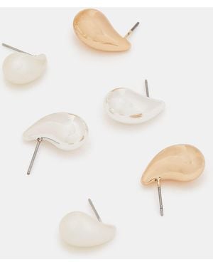 Accessorize 3-Pack Mini Chunky Teardrop Earrings - White