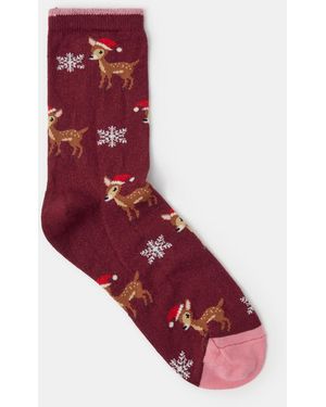 Accessorize Christmas Reindeer Socks - Red