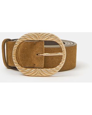 Accessorize Textured Buckle Leather Belt - Natural