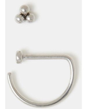 Accessorize 2-Pack Titanium Nose Stud & Bar Ring - White