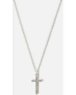 Accessorize Pavé Cross Pendant Necklace - White