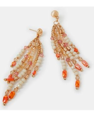 Accessorize Beaded Facet Long Drop Earrings - White