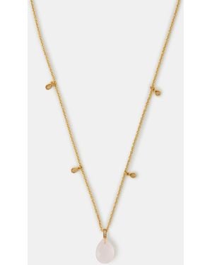 Accessorize 14Ct-Plated Rose Quartz Pendant Necklace - Black