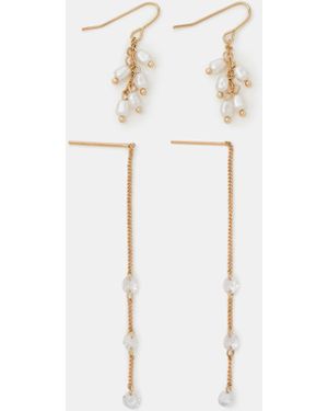 Accessorize 2-Pack Pearl Diamanté Drop Earrings - White