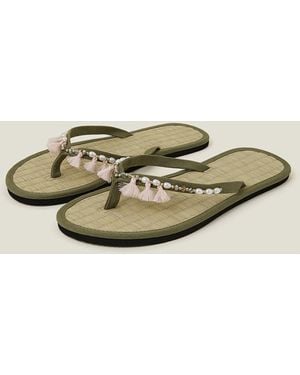 Accessorize Tassel Seagrass Footbed Flip Flops - Natural