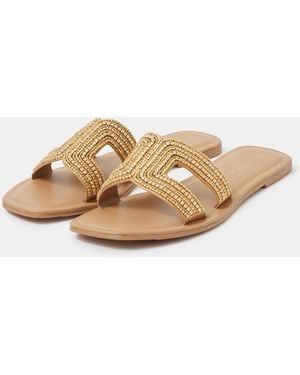 Accessorize Beaded Cut Out Slide Sandals - Brown