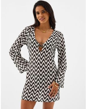 Accessorize Mono Crochet Mini Kaftan - Black