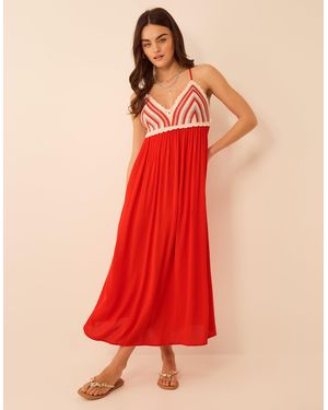 Accessorize Stripe Crochet Midi Dress - Red