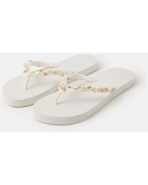 Accessorize Bead Embellished Flip Flops - White