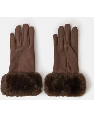 Accessorize Fluffy Faux Suede Gloves - Brown