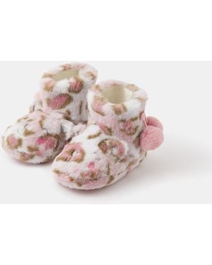 Accessorize Fluffy Print Slipper Boots - Pink