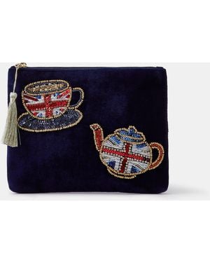 Accessorize London Tea Velvet Pouch - Blue