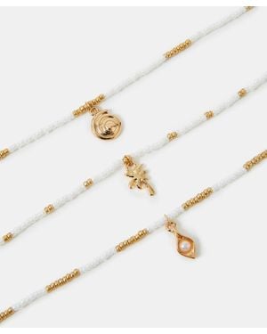 Accessorize 3-Pack Beaded Summer Charm Anklets - Natural
