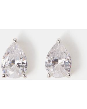Accessorize Sterling Pear Cut Stud Earrings - White