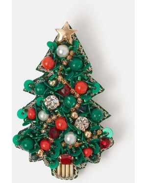 Accessorize Beaded Christmas Tree Brooch - White