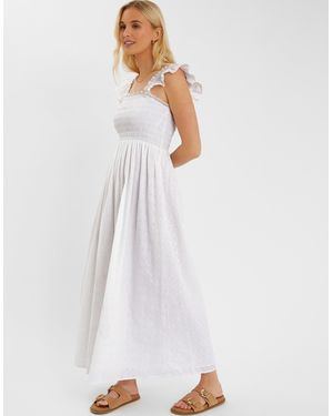 Accessorize Broderie Cotton Sleeveless Smocked Sundress - White