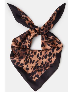 Accessorize Leopard Print Square Satin Scarf - Metallic